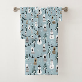 Conjunto De Toalhas Árvores, cervos, ursos e neve
