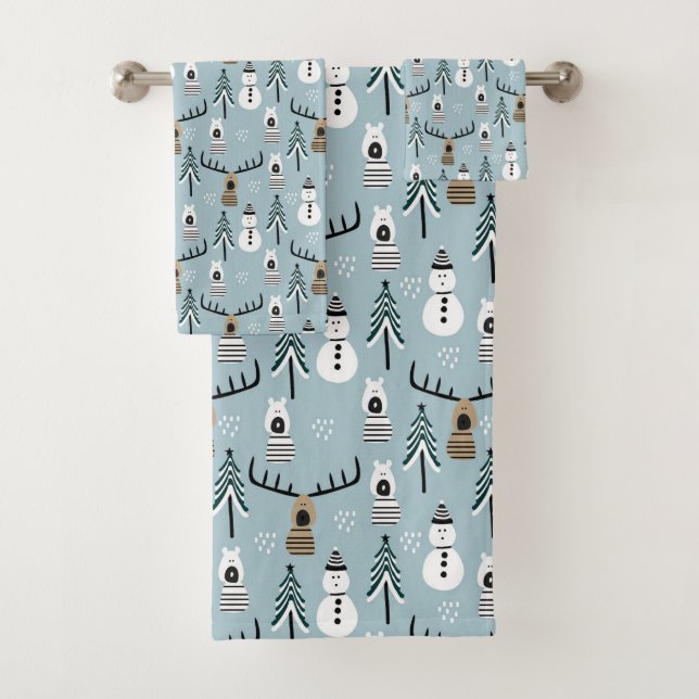 Conjunto De Toalhas Árvores, cervos, ursos e neve (Insitu)