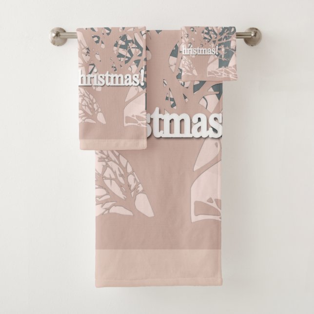Conjunto De Toalhas Árvores de Natal alegres silhueta em rosa bege cin (Insitu)