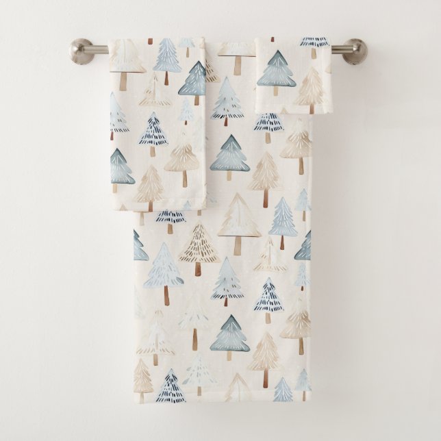 Conjunto De Toalhas Árvores de Natal Blue Cream Cozy (Insitu)