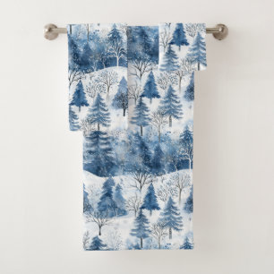 Conjunto De Toalhas Árvores de Natal Blue White Mountain