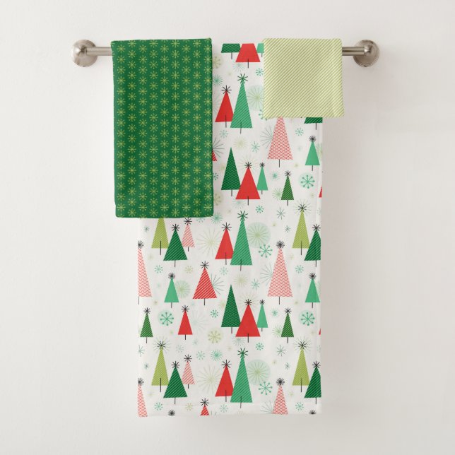 Conjunto De Toalhas Árvores de Natal de meio século Verde e Vermelho (Insitu)