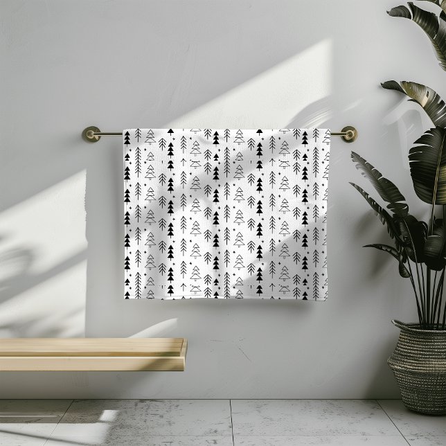 Conjunto De Toalhas Árvores de Natal Monocromáticas Preto e Branco Mín (Criador carregado)