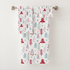 Conjunto De Toalhas Árvores de Natal multicoloridas em branco