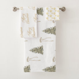 Conjunto De Toalhas Árvores de Natal Verde Oliva Modernas & Laços 