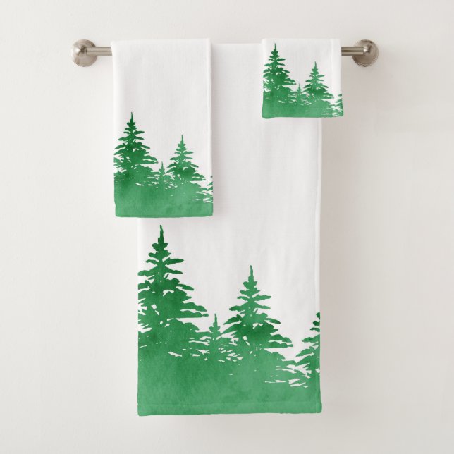 Conjunto De Toalhas Árvores de Sempre-Verde Aquarela Esmeralda (Insitu)