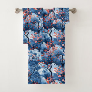 Conjunto De Toalhas Árvores do Flor de Cereja do marinho