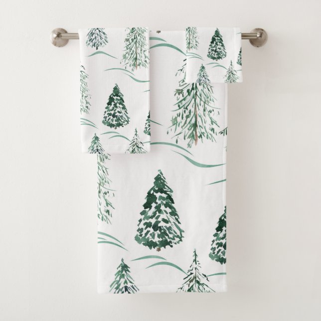 Conjunto De Toalhas Árvores natalinas de aquarela. Floresta de inverno (Insitu)
