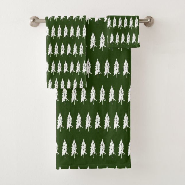 Conjunto De Toalhas Árvores Verdes e Brancas Elegantes Simples (Insitu)