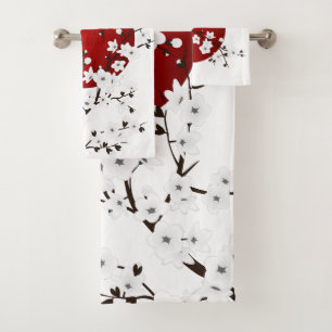 Conjunto De Toalhas Ascensão Sun Cherry Blossomas Vermelho Preto Bran