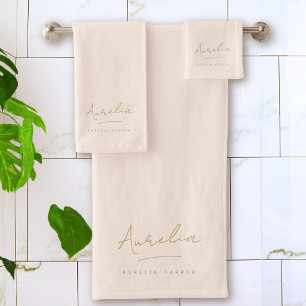 Conjunto De Toalhas Assinatura de Rótulo Minimalista Monograma Rosa Be
