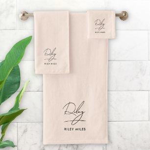 Conjunto De Toalhas Assinatura Mínima Moderna Mínima Cor-de-rosa-pince
