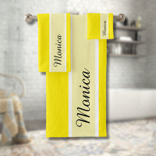 Conjunto De Toalhas Assinatura Monograma Moderno Elegante Canário Amar
