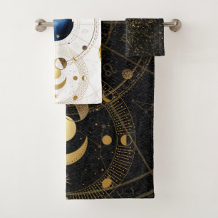 Conjunto De Toalhas Astrologia Celestial Dourada do Veludo Negro