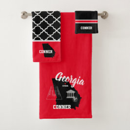 Conjunto De Toalhas Atenas Geórgia Preta e Vermelha