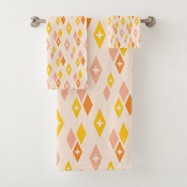 Conjunto De Toalhas Atômico MCM Diamantes Padrão Amarelo, Laranja, Ros (Insitu)