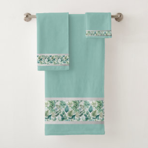 Conjunto De Toalhas Atualize seu Espaço Verde-Menta e Prata