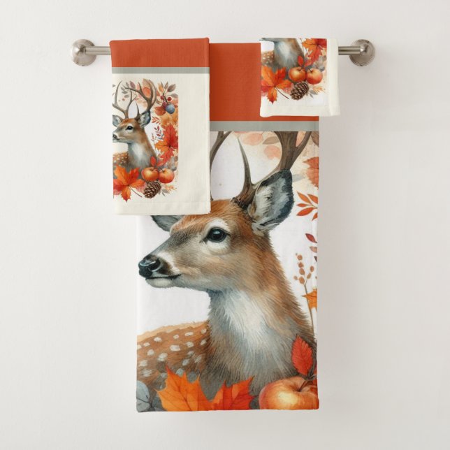 Conjunto De Toalhas Autumn Leaves Deer Seasonal (Insitu)