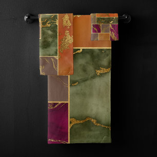 Conjunto De Toalhas Autumn Luxury Mármore geométrico Dourado