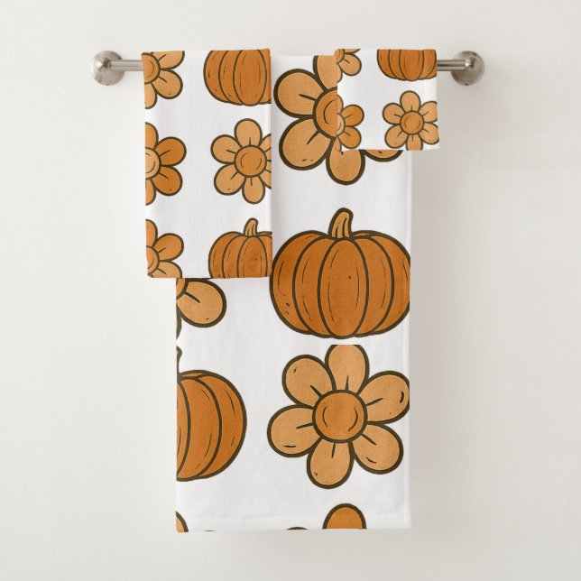 Conjunto De Toalhas Autumn Pumpkin e Daisy Pattern (Insitu)