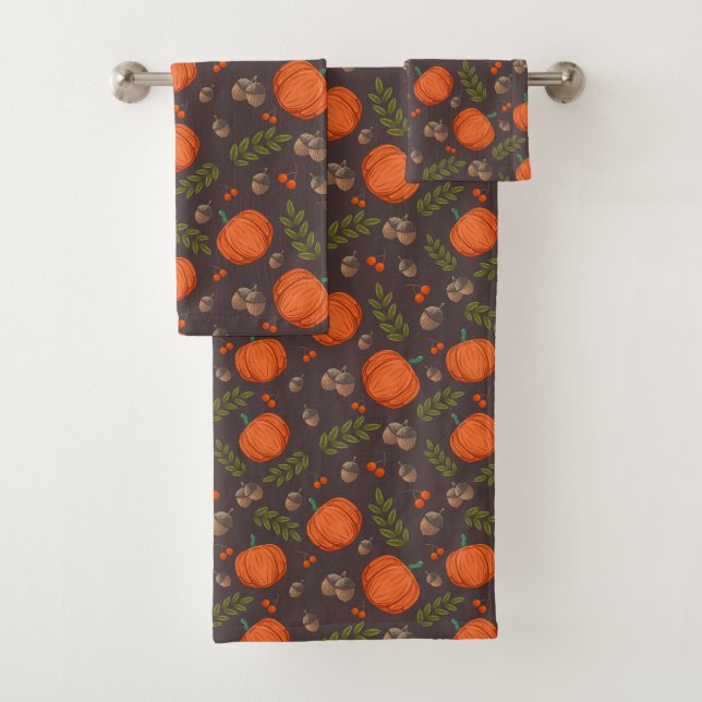 Conjunto De Toalhas Autumn Pumpkins e Acorns (Insitu)