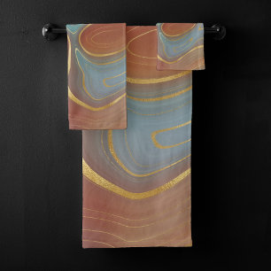 Conjunto De Toalhas Autumn Strata   Terra Cotta Teal e Agate Dourado