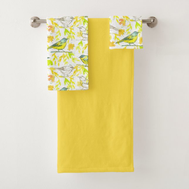 Conjunto De Toalhas Aves Aquarela Deixa Amarelo (Insitu)