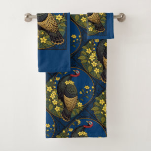 Conjunto De Toalhas Aves De Caça Selvagem Turquia E Flores De Jasmim