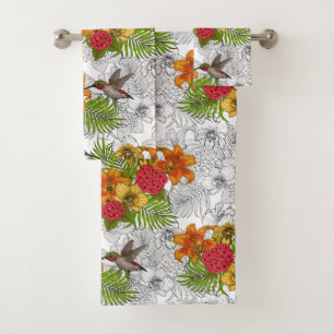 Conjunto De Toalhas Aves e buquês tropicais
