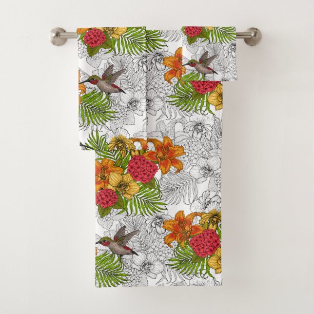 Conjunto De Toalhas Aves e buquês tropicais (Insitu)