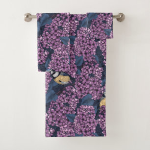Conjunto De Toalhas Aves no jardim lilás violeta