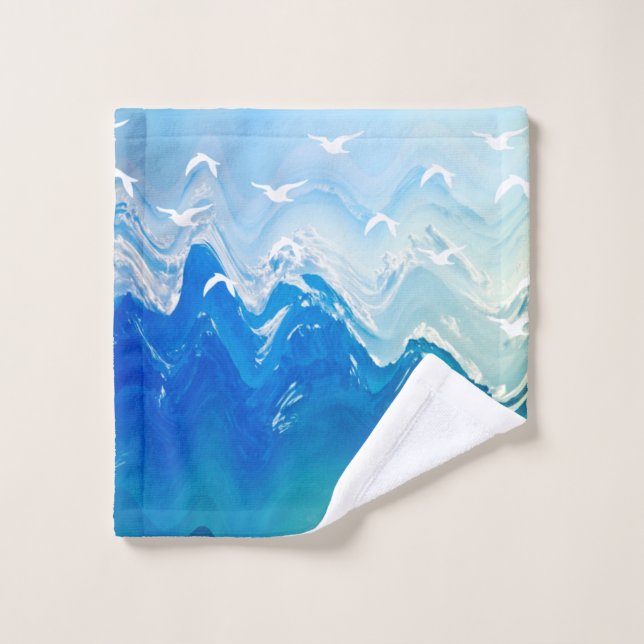 Conjunto De Toalhas Aves sobre as ondas do mar (Pano de lavar)