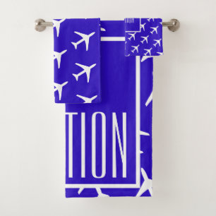 Conjunto De Toalhas Avião azul de avião azul Funky White