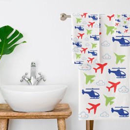 Conjunto De Toalhas Avião Colorido Fofo & Nuvens Aviador Diversão