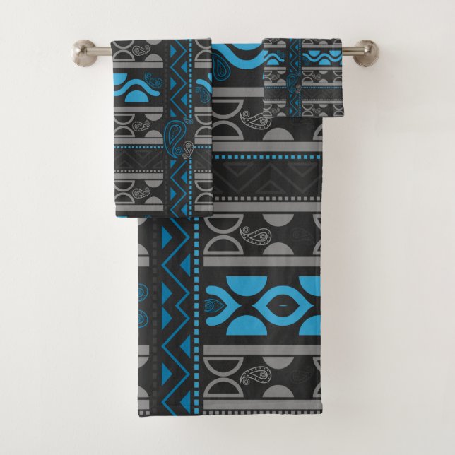 Conjunto De Toalhas aztec etnia azul (Insitu)