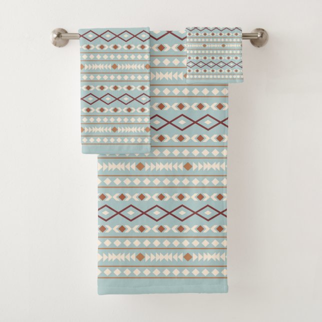 Conjunto De Toalhas Aztec Formas Padrão Rastreamento Creme Azul-Teal (Insitu)