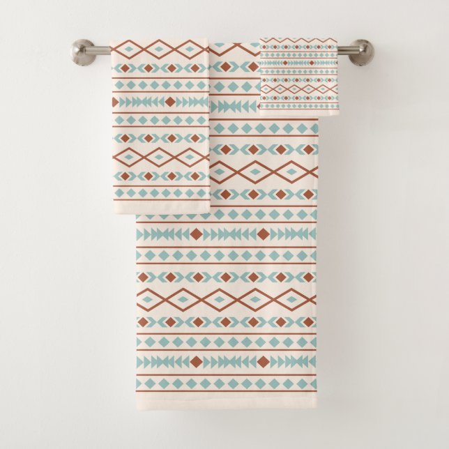 Conjunto De Toalhas Aztec Formas Padrão Rust Teal Cream (Insitu)
