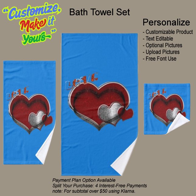 Conjunto de Toalhas Azuis Corações (Heart Magic Bathroom Towel Set Featuring a Blue Background.)