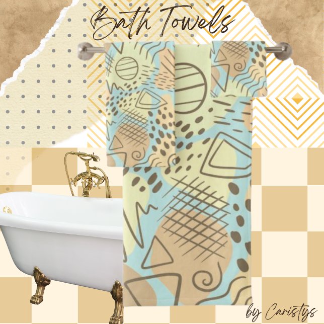 Conjunto De Toalhas Azul Abstrato, Amarelo, Melão, Marrom Contemporâne (Criador carregado)