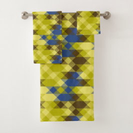 Conjunto De Toalhas Azul Amarelo e geométrico bege