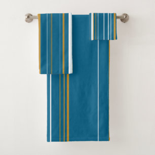 Conjunto De Toalhas Azul, Amarelo e Listras Brancas