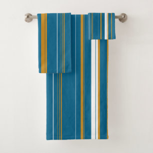 Conjunto De Toalhas Azul, Amarelo e Listras Brancas
