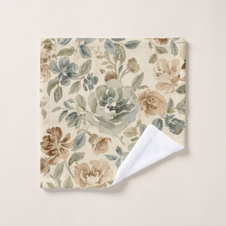Conjunto De Toalhas Azul Antigo Marrom Sage Bege Floral Aquarela