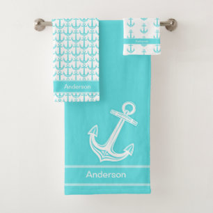 Conjunto De Toalhas Azul Aqua Azul Azul-Azul-Anchor de Âncora Náutic