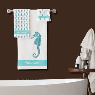 Conjunto De Toalhas Azul Aqua Azul Azul-Azul-Azul-Cavalo-Costeiro Náut