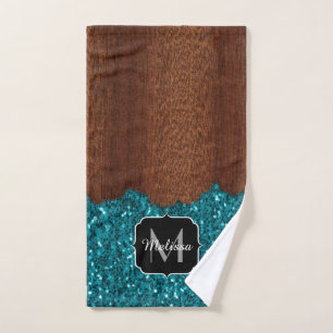 Conjunto De Toalhas Azul-aqua faísca lenha-marrom-russa Monograma