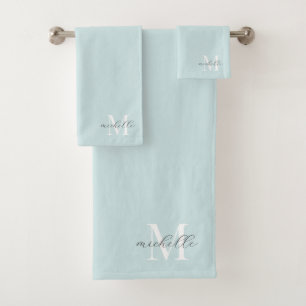 Conjunto De Toalhas Azul Aqua Monograma