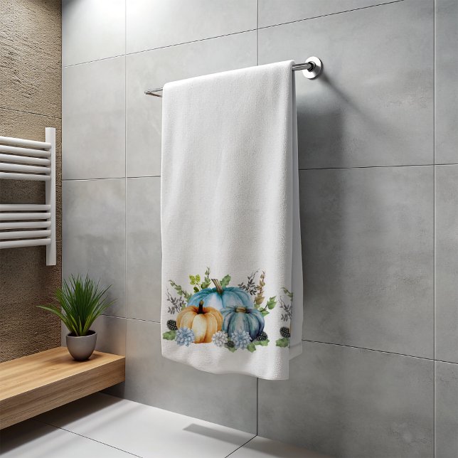 Conjunto De Toalhas Azul Autumn Pumpkin Watercolor Bath T (Criador carregado)