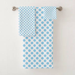 Conjunto De Toalhas Azul-bebê em Bolinhas brancas de tamanho médio