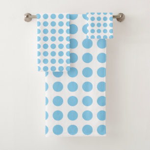 Conjunto De Toalhas Azul-bebê em Bolinhas horizontais grandes brancas